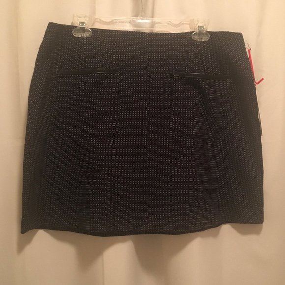 Black A-Line Skirt, Micro White Dots & Pockets - L - Picture 1 of 5